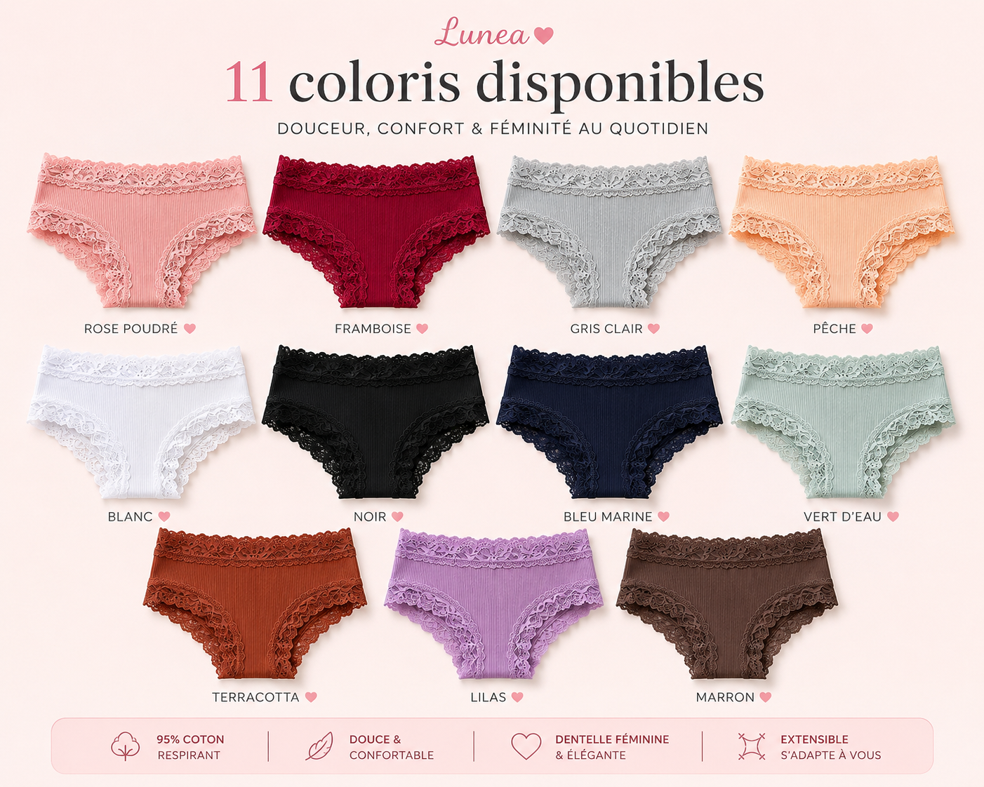 Lot de 11 culottes en coton & dentelle ♡