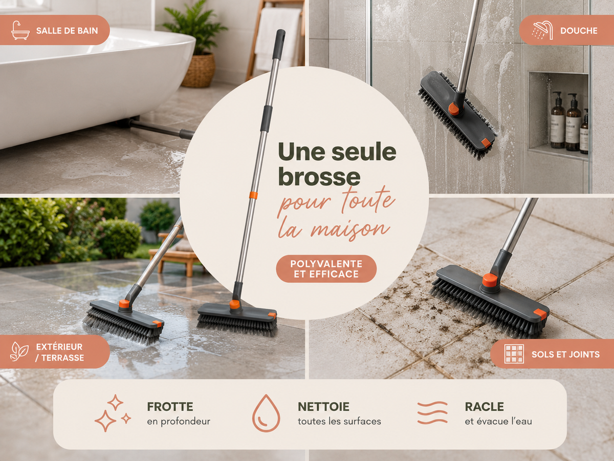 Brosse 3-en-1 : nettoie, récure et sèche